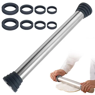 Edelstahl-Deegroller 40 cm, 4 Abstandsscheiben, antihaft