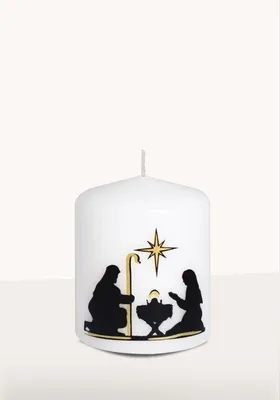 Produktbild von Weihnachtskerze Krippenmotiv schwarz/gold 60 x Ø 50 mm