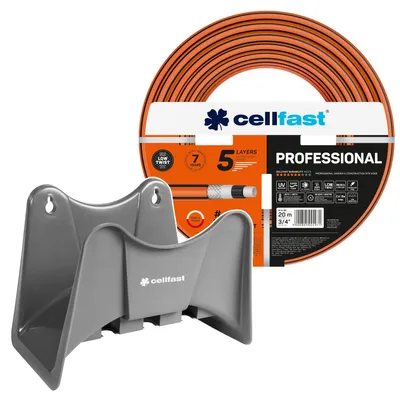 Produktbild von Cellfast-Gartenschlauch PROFESSIONAL 3/4" 20 m + Cellfast-Schlauchhalter grau