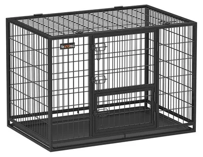 Produktbild von Hundebox mit 2 Türen, Hundekäfig aus Metall, Stahl, schwarz, 107 x 70 x 74,9 cm