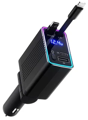 Produktbild von 4 in 1 KFZ Ladegerät 120W USB C Zigarettenanzünder mit einziehbarem Kabel für Auto LKW Reise