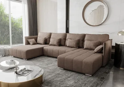 Image de AX LIVING Canapé U avec fonction sommeil Florinna marron clair 345cm