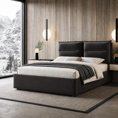Immagine prodotto di Letto imbottito 140x200 cm con spazio contenitore a sollevamento idraulico, poggiatesta regolabile in altezza, rivestimento in velluto e contenitore a cassetti, colore nero, senza materasso