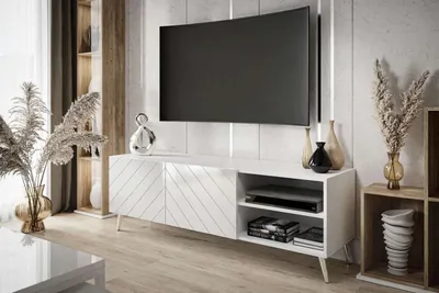 Produktbild von TV- Schrank VIRGINIA weiß Hochglanz, Beine: Chrom