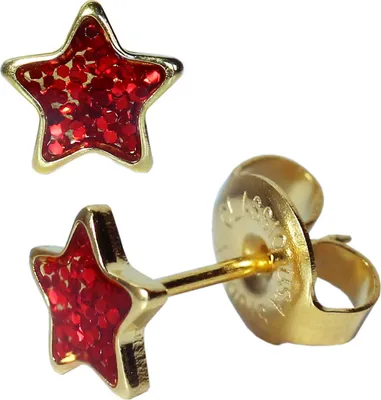 Produktbild von Chirurgenstahl Ohrstecker vergoldet Glitterline mit Stern in rot Studex Sensitive