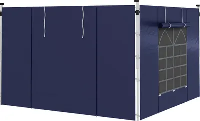 Produktbild von 2 Seitenteile Seitenwände für 3x3m und 3x6m Pavillon, Ersatzwände mit Fenster und Tür, Oxford Material, Blau für Gartenpartys
