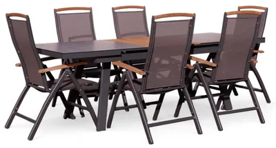 Produktbild von ALEOS. Gartengarnitur Gartenset Aluminium TEAK Set mit Ausziehtisch 180x90cm auf 240cm ausziehbar + 6 Hochlehner anthrazit Trinidad