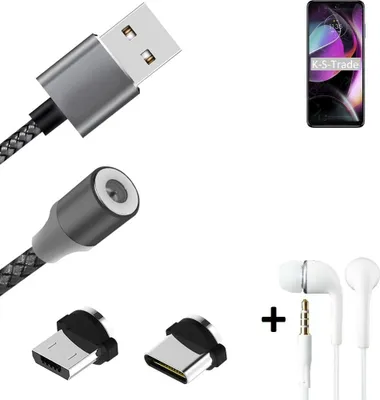 Produktbild von K-S-Trade® Hochwertiges Magnet-Lade-kabel Sync-Kabel Daten-Kabel + Kopfhörer kompatibel mit Motorola Moto G 5G (2022) mit USB-Typ-C-Anschluss und