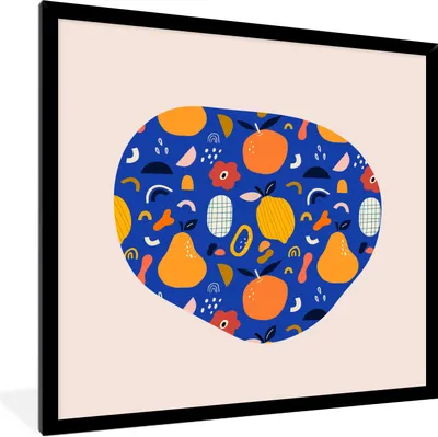 Produktbild von MuchoWow® Gerahmtes Poster Abstrakt - Obst - Essen - Birne - Orange 40x40 cm - Poster mit Schwarzem Bilderrahmen Wandposter Rahmen Foto Bilder - Mit Rahmen - Wanddekoration Schlafzimmer