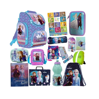 Produktbild von Goldkids - Schulranzen für Jungen und Mädchen, 15er-Set - Schul-Rucksack für Kinder mit Federmäppchen - Schuhbeutel Trinkflasche und Brotdose - Frozen