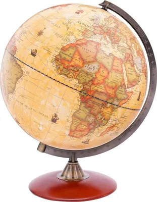 Image de Globe antique avec base en bois - Globe de 30cm de diamètre Vintage Rotation décorative Grand