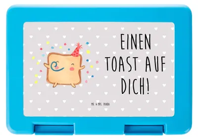 Produktbild von Mr. & Mrs. Panda Bento Box Toast Party - Grau Pastell - Geschenk, Snackbox, Kinderbrotdose, Butterbrotdose, Lunchbox, Partner, für Freundin, Hochzeitstag, Bentobox