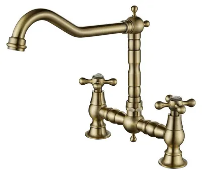 Productafbeelding van Keukenmengkraan, nostalgisch, bronskleurig, met kruisgrepen, model Ascot, merk Aquanello
