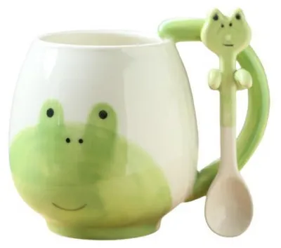 Produktbild von Kaffeetasse mit Froschlöffel 450ml Keramik Grün