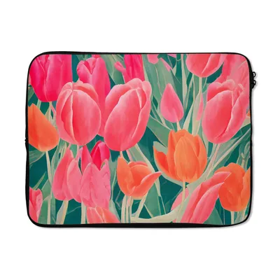 Produktbild von MuchoWow® Laptop Hülle 17 Zoll Laptoptasche Tulpen - Blumen - Rosa - Rot - Kunst - Zipper - Schutzabdeckung
