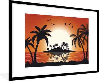 Produktbild von MuchoWow® MuchoWow® Gerahmtes Poster Insel - Meer - Sonne - Palme 90x60 cm - Poster mit zchwarzem Bilderrahmen - Wanddekoration - Fotos