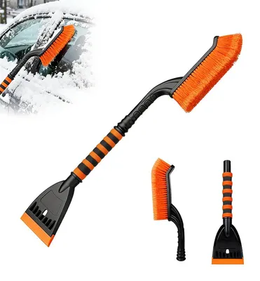 Obrázek produktu pro Odstraňovač ledu s kartáčem na sníh, oranžová barva, odnímatelný, protiskluzová rukojeť, zimní příslušenství