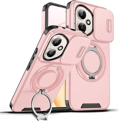 Immagine prodotto di Custodia a doppio strato per Honor 400, copertura scorrevole per la fotocamera e supporto ad anello magnetico Rosa