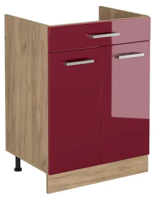 Obrázek produktu pro Spodní skříňka kuchyňské linky Vicco R-Line Červená vysoký lesk/Zlatý mocný dub 60 cm se zásuvkou bez pracovní desky, Model 61201