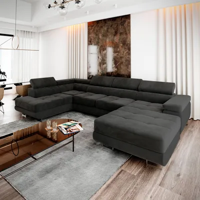 Produktbild von Masseno Narożnik CASONE L-S z funkcją spania i pojemnikiem na pościel Kształt U, Rozkładana sofa, Rogówka - Czarny, MONOLITH 95