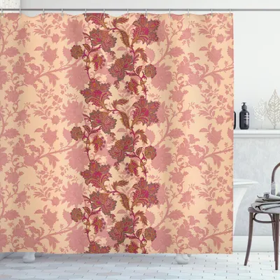 Obrázek produktu pro ABAKUHAUS Květinový sprchový závěs, boho květiny v zářivých barvách marocké kultury, květinový vintage vzor, 175 x 180 cm, broskvově korálově červený