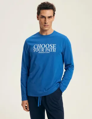 Produktbild von Henderson Herren Pyjama Set - 100% Baumwolle, Langarm, Blau, Bequemes Homewear für Herbst/Winter 2025, Modell 43472, Ideal für Gemütliche Abende XL