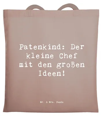 Produktbild von Mr. & Mrs. Panda Jutebeutel Spruch Patenkind Chef - Braun Pastell - Geschenk, Tote Bag, Familie, Tasche, Humor, Patenschaft, Liebe, Fürsorge, Lächeln, Familienmitglieder