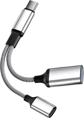 Zdjęcie produktu dla INF Wielofunkcyjny adapter USB-C na USB z ładowaniem PD 60W, 2 sztuki Srebro