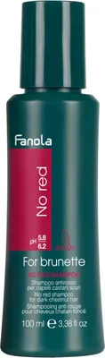 A bottle of Fanola No Red shampoo for brunettes against a white background.