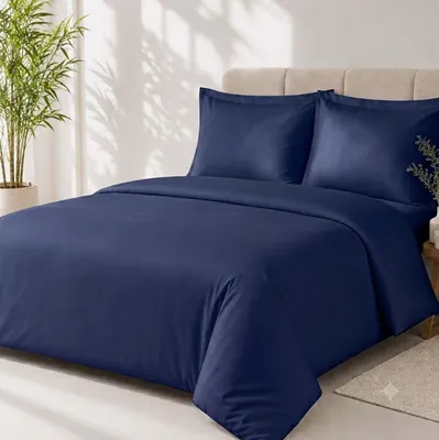 Produktbild von Renforcé Bettwäsche 100 % Baumwolle 2-teilig mit Reißverschluss,155cm x 220cm +80x80,Navy