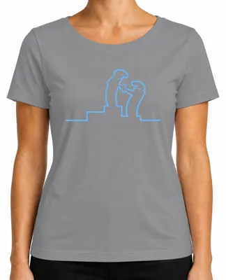Immagine prodotto di T-shirt da donna con stampa "Linea Strichmännchen Balum Osvaldo Cavandoli Retro", colore grigio, taglia S