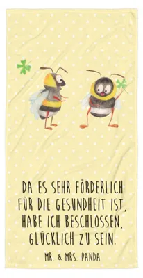 Produktbild von Mr. & Mrs. Panda XL Badehandtuch Hummeln Kleeblatt - Gelb Pastell - Geschenk, Duschtuch, Lustige Sprüche, glücklich sein, Strandlaken, Badelaken, Handtuch, Biene Deko