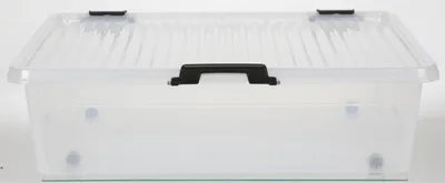 Image de DEUBA® Boîte de rangement transparente Boîte de rangement empilable 30L 60L Couvercle rabattable Roulettes empilables BPA libre Boîte alimentaire , Volume:30L