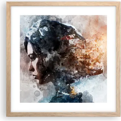 Produktbild von Gerahmtes Poster - Rahmen in heller Eiche - Frau Abstraktion - 40x40 cm - Wand Bild - Wanddeko - Wandbilder - Kunstposter - Wandposter - Bilderrahmen - Bilder - Kunstdruck - Wandbild - P2NAC40x40-3956