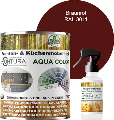 Produktbild von 750ml. + Anlauger - Contura Küchenmöbellack RAL Möbellack SEIDENMATT SET Möbelfarbe Holzlack Buntlack Küchenlack - RAL 3011 Braunrot