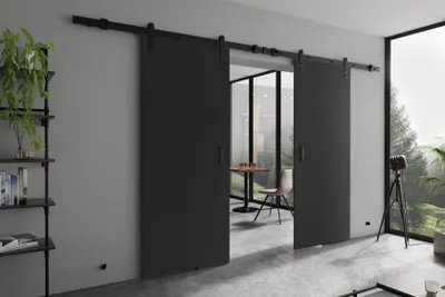 Image de KIER FURNITURE - Porte coulissante RETRO - 212 x 205 x 1,6 cm - graphite