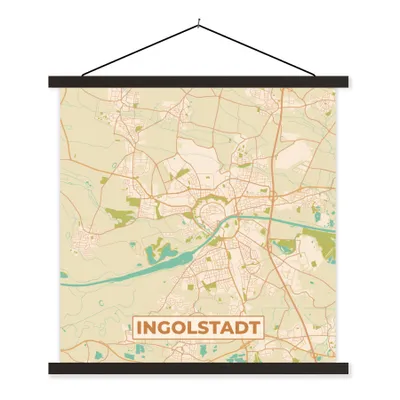 Produktbild von MuchoWow® Textilposter Karte - Ingolstadt - Karte - Stadtplan - Vintage 40x40 cm mit schwarzem Rahmen - Fotos