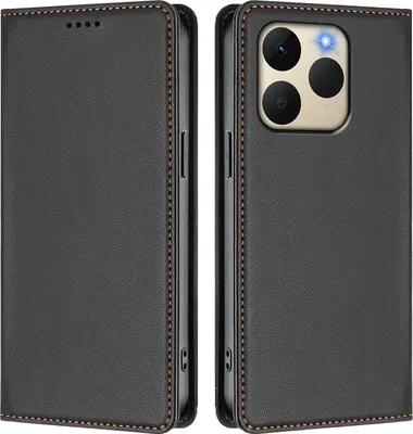 Produktbild von Handyhülle für Realme 15T 5G, Kunstleder Klapphülle Stoßfeste Magnetische Hülle mit Ständer Schwarz