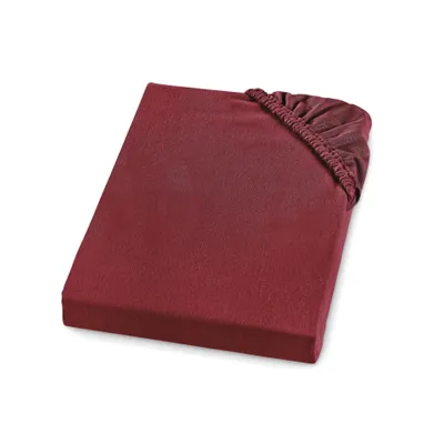 A red fitted sheet is shown on a white background.