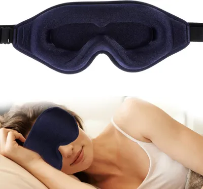 Imagen del producto de Mascarilla para dormir 3D de seda, color azul, ajustable, que bloquea la luz, para un descanso reparador