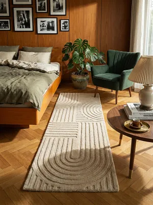 Teppich Beige Läufer gemütliche Wohnszene_#sku_BARK503119373947#