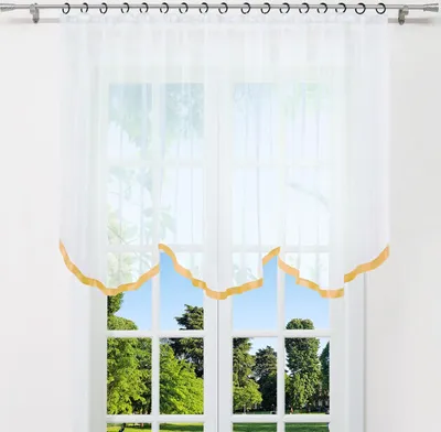 Produktbild von Joyswahl Voile Fertig Gardine mit Kräuselband Vorhang Bogenstore Scheibengardine mit Satinband transparent Orange HxB 100x300 cm