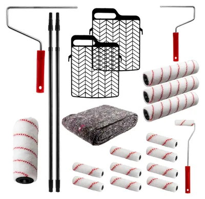 Produktbild von Malerset Farbroller Teleskopstange Malervlies Abstreifgitter Set 22-tlg.