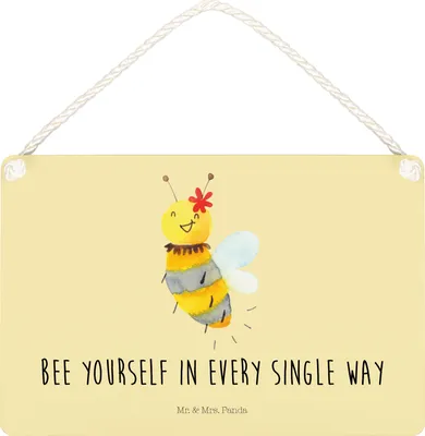 Produktbild von Mr. & Mrs. Panda Schild Biene Blume DIN A5 - Gelb Pastell - Geschenk, Türschild, holzbild, Holzschild, Wandbild Holz, kleine aufmerksamkeit