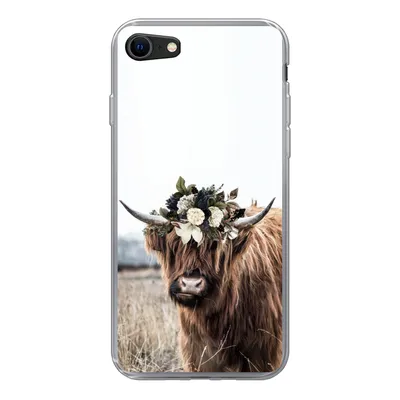 Produktbild von MuchoWow® Handyhülle Schutzhülle Hülle für iPhone 8 Schottischer Highlander - Blumen - Tiere Silikon Softcase Handy Hülle - Schutzhaube