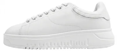 Obrázek produktu pro Tenisky na platformě, dámské, značka Emporio Armani, bílé, z kůže, se stříbrnými tkaničkami
