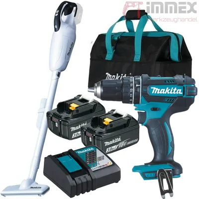 A collection of Makita power tools and accessories laid out on a white background.
