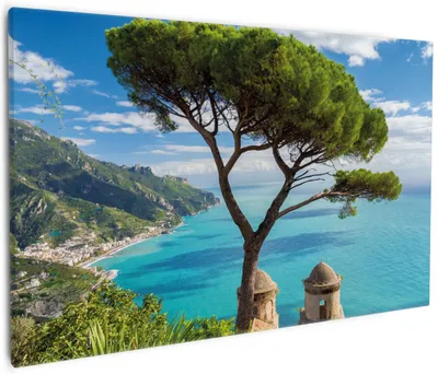 Produktbild von Wallario Premium Leinwandbild Italienische Küste in Größe 60 x 90 cm