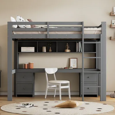 Zdjęcie produktu dla Łóżko dziecięce Fortuna Lai loft 90*200cm, łóżko powyżej, stolik poniżej, duża przestrzeń do przechowywania (wysoka barierka, stabilne schody 90*200cm)