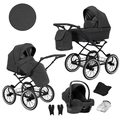 Image de Kunert Romantic Poussette 3 en 1 en noir avec siège auto Cosmo et nombreux accessoires